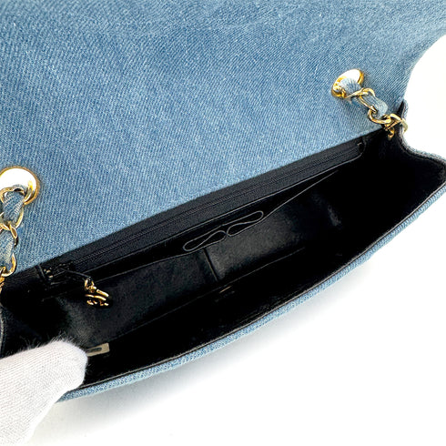 CHANEL VINTAGE FULL FLAP CHAIN SHOULDER BAG BLUE DENIM 90308202 - PURPOSE