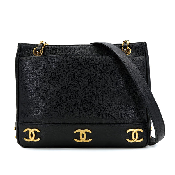 CHANEL VINTAGE TRIPLE COCO CHAIN TOTE BAG BLACK CAVIAR SKIN 90308203 - PURPOSE