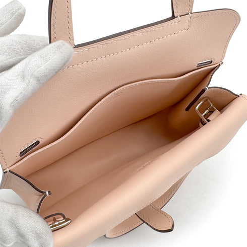 HERMES HALZAN MINI ROSE EGLANTINE VEAU SWIFT HAND SHOULDER BAG X PALLADIUM HARDWARE 90308204