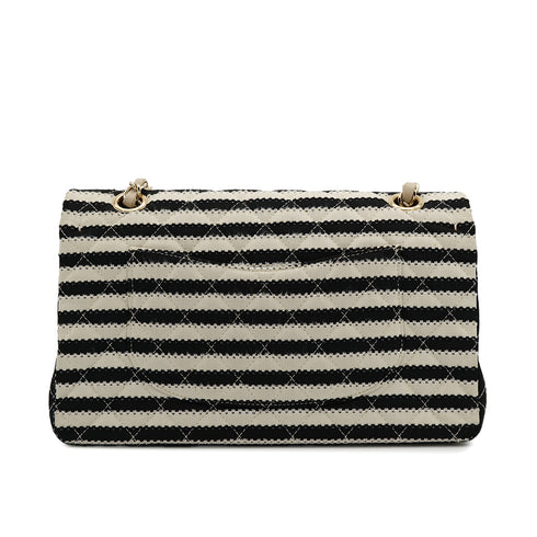 CHANEL MATELASSE BORDER CHAIN SHOULDER BAG FAUX PEARL BLACK WHITE COTTON 90308210
