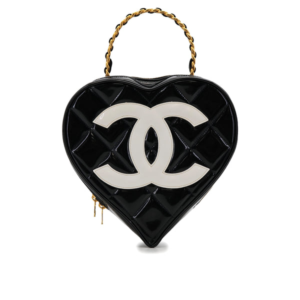 CHANEL VINTAGE MATELASSE HEART VANITY HAND BAG BLACK WHITE ENAMEL 90308211 - PURPOSE