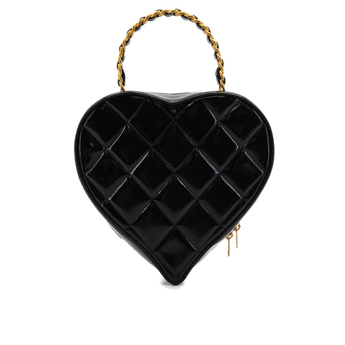 CHANEL VINTAGE MATELASSE HEART VANITY HAND BAG BLACK WHITE ENAMEL 90308211 - PURPOSE