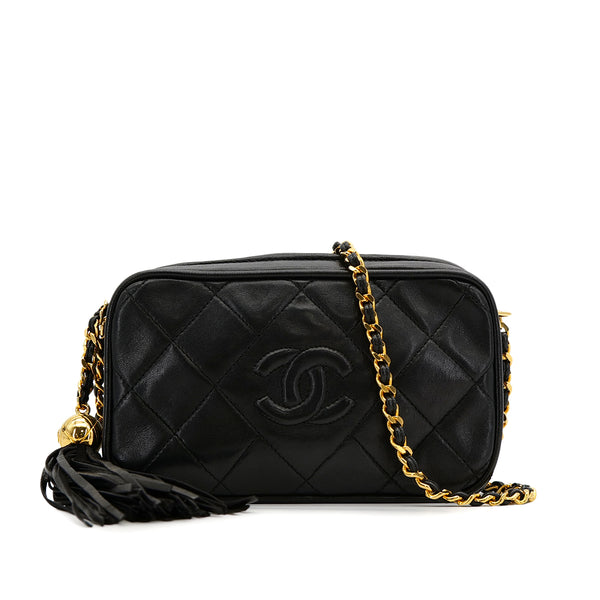 CHANEL VINTAGE COCOMARK MATELASSE CHAIN SHOULDER BAG BLACK FRINGE LAMB SKIN 90308213 - PURPOSE