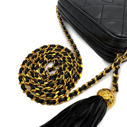 CHANEL VINTAGE COCOMARK MATELASSE CHAIN SHOULDER BAG BLACK FRINGE LAMB SKIN 90308213 - PURPOSE