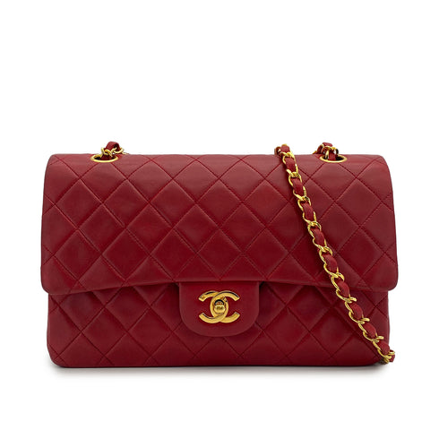 VINTAGE CHANEL CLASSIC FLAP MEDIUM CHAIN SHOULDER BAG RED LAMB SKIN GOLD HARDWARE 90308215