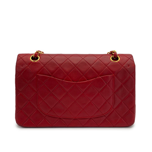 VINTAGE CHANEL CLASSIC FLAP MEDIUM CHAIN SHOULDER BAG RED LAMB SKIN GOLD HARDWARE 90308215