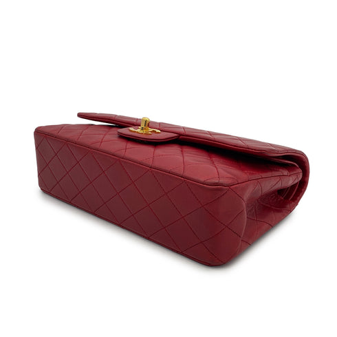 VINTAGE CHANEL CLASSIC FLAP MEDIUM CHAIN SHOULDER BAG RED LAMB SKIN GOLD HARDWARE 90308215