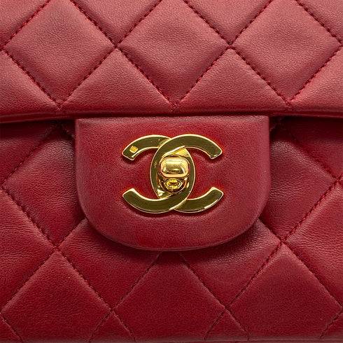 VINTAGE CHANEL CLASSIC FLAP MEDIUM CHAIN SHOULDER BAG RED LAMB SKIN GOLD HARDWARE 90308215