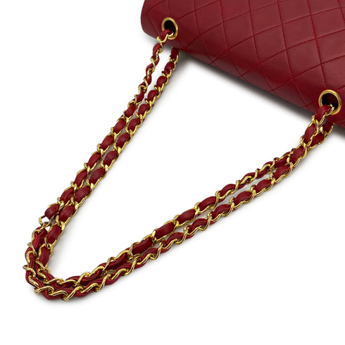 VINTAGE CHANEL CLASSIC FLAP MEDIUM CHAIN SHOULDER BAG RED LAMB SKIN GOLD HARDWARE 90308215