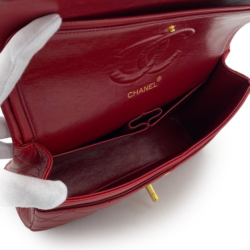 VINTAGE CHANEL CLASSIC FLAP MEDIUM CHAIN SHOULDER BAG RED LAMB SKIN GOLD HARDWARE 90308215