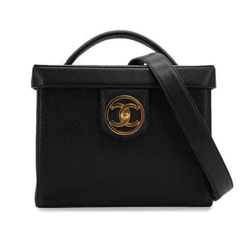 CHANEL VINTAGE TURN LOCK 2WAY VANITY HAND SHOULDER BAG BLACK CAVIAR SKIN 90308246 - PURPOSE