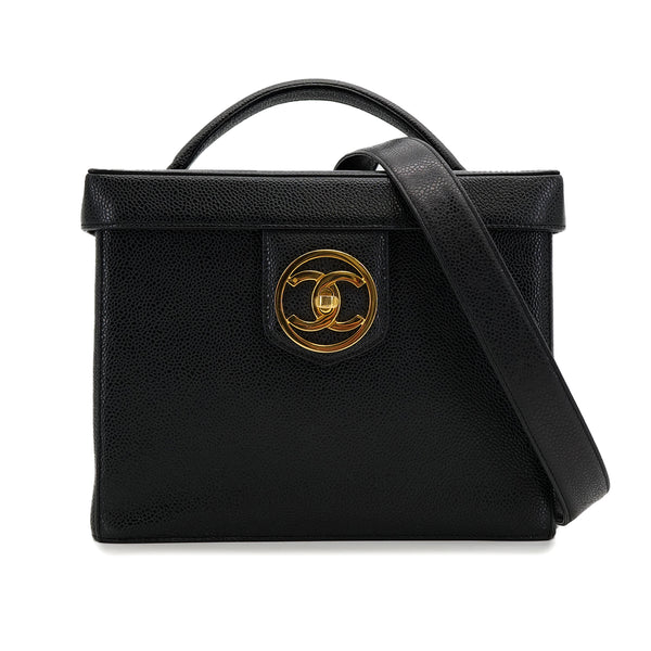 CHANEL VINTAGE TURN LOCK 2WAY VANITY HAND SHOULDER BAG BLACK CAVIAR SKIN 90308246 - PURPOSE
