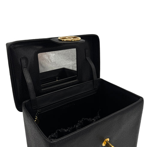 CHANEL VINTAGE TURN LOCK 2WAY VANITY HAND SHOULDER BAG BLACK CAVIAR SKIN 90308246 - PURPOSE