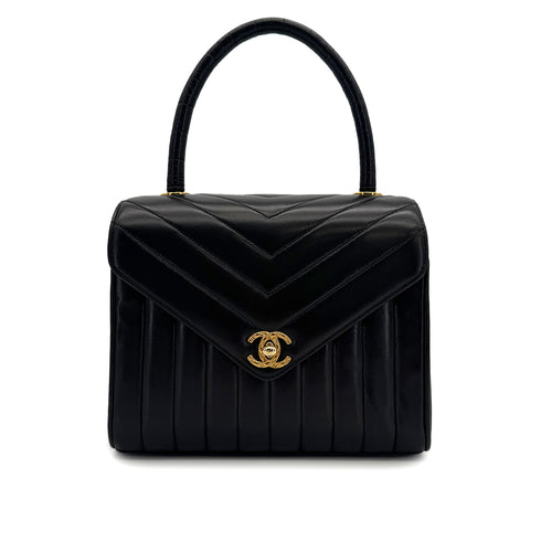 CHANEL VINTAGE CHEVRON HAND BAG BLACK LAMB SKIN 90308247 - PURPOSE