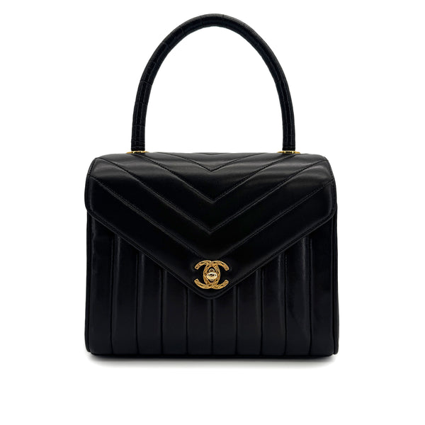 CHANEL VINTAGE CHEVRON HAND BAG BLACK LAMB SKIN 90308247 - PURPOSE