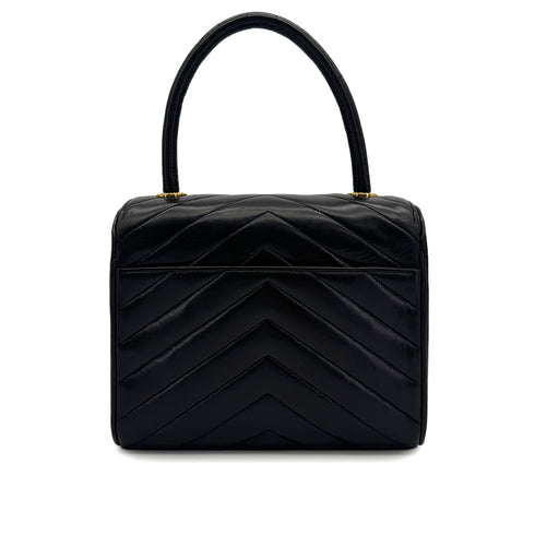CHANEL VINTAGE CHEVRON HAND BAG BLACK LAMB SKIN 90308247 - PURPOSE