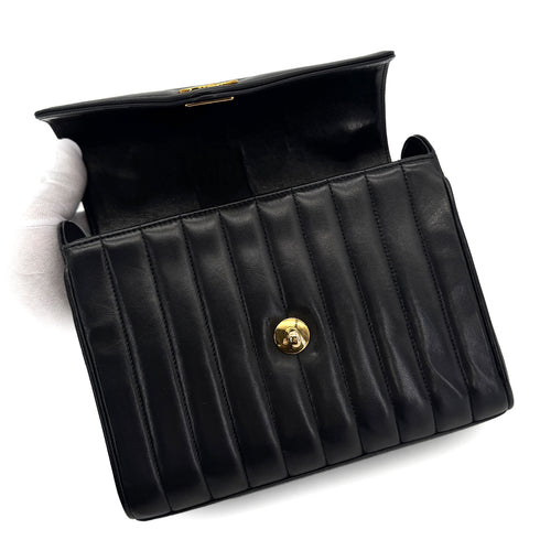CHANEL VINTAGE CHEVRON HAND BAG BLACK LAMB SKIN 90308247 - PURPOSE