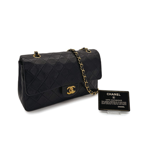 CHANEL VINTAGE CLASSIC FLAP MEDIUM CHAIN SHOULDER BAG BLACK LAMB SKIN 90308252 - PURPOSE
