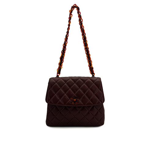 CHANEL VINTAGE MATELASSE PLASTIC CHAIN SHOULDER BAG BROWN LAMB SKIN 90308255 - PURPOSE