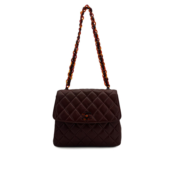CHANEL VINTAGE MATELASSE PLASTIC CHAIN SHOULDER BAG BROWN LAMB SKIN 90308255 - PURPOSE