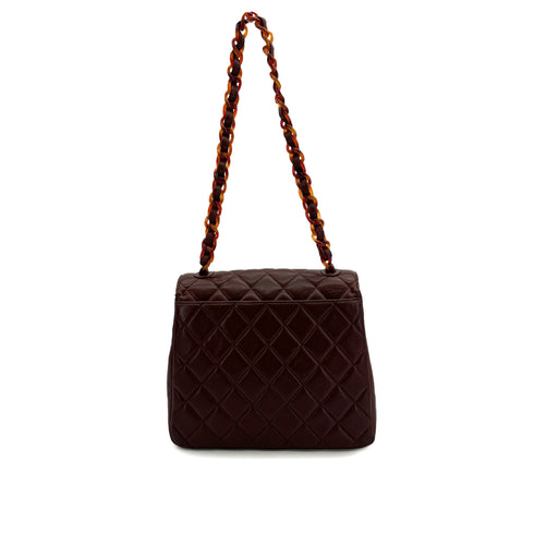 CHANEL VINTAGE MATELASSE PLASTIC CHAIN SHOULDER BAG BROWN LAMB SKIN 90308255 - PURPOSE