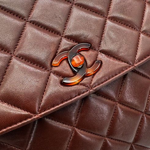 CHANEL VINTAGE MATELASSE PLASTIC CHAIN SHOULDER BAG BROWN LAMB SKIN 90308255 - PURPOSE