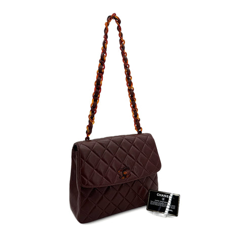 CHANEL VINTAGE MATELASSE PLASTIC CHAIN SHOULDER BAG BROWN LAMB SKIN 90308255 - PURPOSE