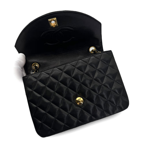 CHANEL VINTAGE MATELASSE HALF MOON CHAIN SHOULDER BAG BLACK LAMB SKIN 90308259 - PURPOSE