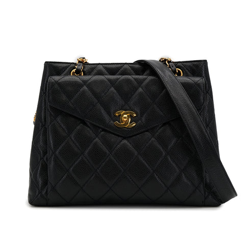 CHANEL VINTAGE MATELLASSE TURN LOCK CHAIN TOTE BAG BLACK CAVIAR SKIN 90308268 - PURPOSE