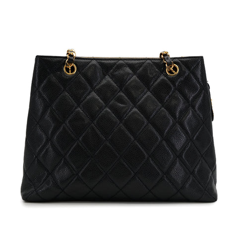CHANEL VINTAGE MATELLASSE TURN LOCK CHAIN TOTE BAG BLACK CAVIAR SKIN 90308268 - PURPOSE