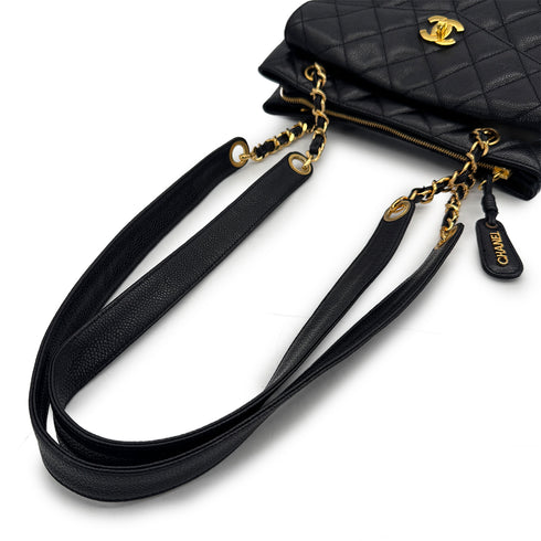 CHANEL VINTAGE MATELLASSE TURN LOCK CHAIN TOTE BAG BLACK CAVIAR SKIN 90308268 - PURPOSE