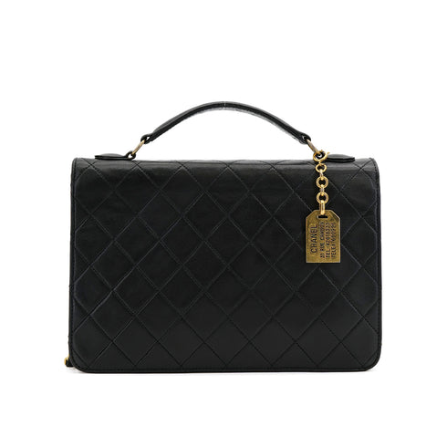 CHANEL VINTAGE DOUBLE TURN LOCK MATELASSE CHAIN SHOULDER HAND BAG BLACK LAMB SKIN 90308270 - PURPOSE