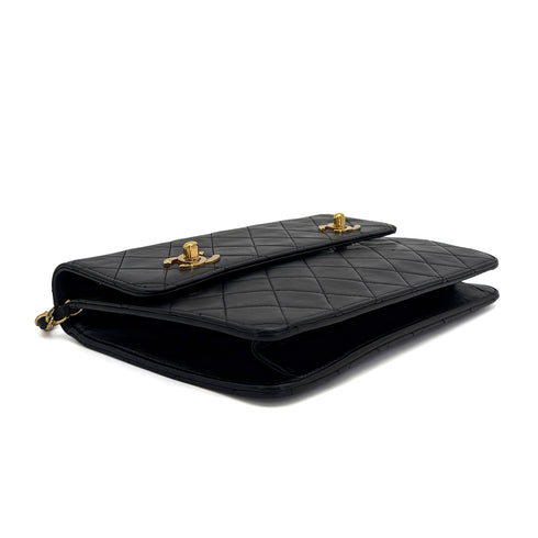 CHANEL VINTAGE DOUBLE TURN LOCK MATELASSE CHAIN SHOULDER HAND BAG BLACK LAMB SKIN 90308270 - PURPOSE
