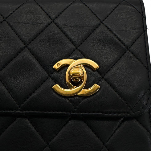 CHANEL VINTAGE DOUBLE TURN LOCK MATELASSE CHAIN SHOULDER HAND BAG BLACK LAMB SKIN 90308270 - PURPOSE