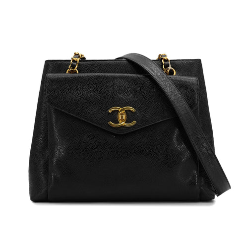CHANEL VINTAGE TURN LOCK CHAIN TOTE BAG BLACK CAVIAR SKIN 90308277 - PURPOSE