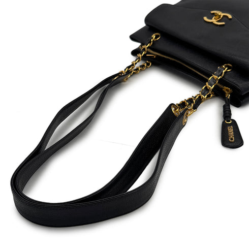 CHANEL VINTAGE TURN LOCK CHAIN TOTE BAG BLACK CAVIAR SKIN 90308277 - PURPOSE