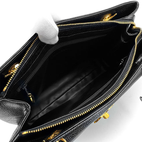 CHANEL VINTAGE TURN LOCK CHAIN TOTE BAG BLACK CAVIAR SKIN 90308277 - PURPOSE
