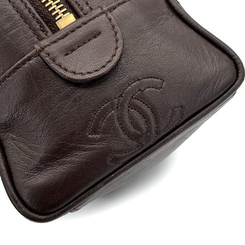 CHANEL VINTAGE BICOLORE CLUTCH BAG POUCH BROWN LEATHER 90308336 - PURPOSE