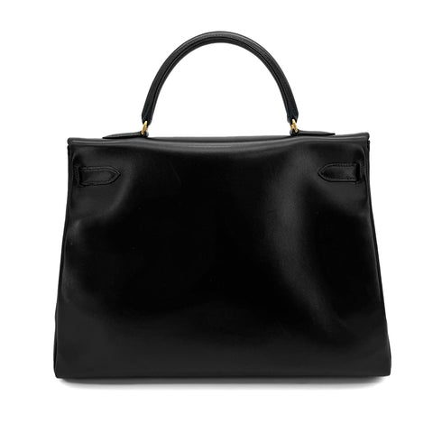 HERMES KELLY 35 RETOURNE BLACK BOXCALF HAND SHOULDER BAG 1998 SQUARE B GOLD HARDWARE 90308351 - PURPOSE