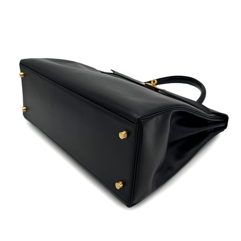HERMES KELLY 35 RETOURNE BLACK BOXCALF HAND SHOULDER BAG 1998 SQUARE B GOLD HARDWARE 90308351 - PURPOSE