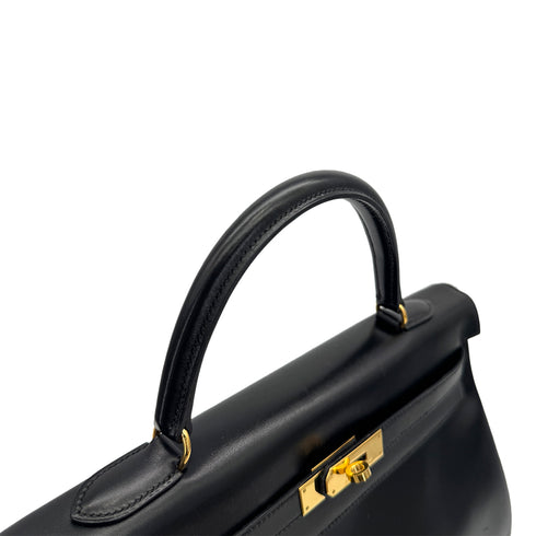 HERMES KELLY 35 RETOURNE BLACK BOXCALF HAND SHOULDER BAG 1998 SQUARE B GOLD HARDWARE 90308351 - PURPOSE