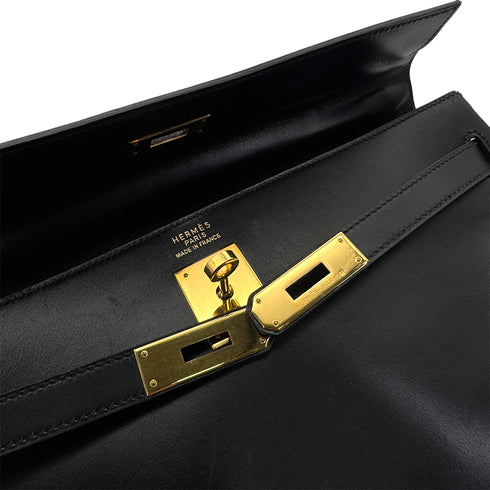HERMES KELLY 35 RETOURNE BLACK BOXCALF HAND SHOULDER BAG 1998 SQUARE B GOLD HARDWARE 90308351 - PURPOSE