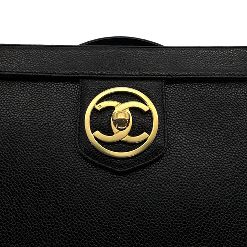CHANEL VINTAGE VANITY COCOMARK HAND SHOULDER BAG BLACK CAVIAR SKIN 90308353
