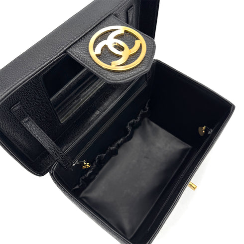 CHANEL VINTAGE VANITY COCOMARK HAND SHOULDER BAG BLACK CAVIAR SKIN 90308353