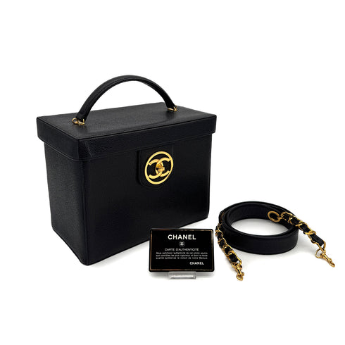 CHANEL VINTAGE VANITY COCOMARK HAND SHOULDER BAG BLACK CAVIAR SKIN 90308353