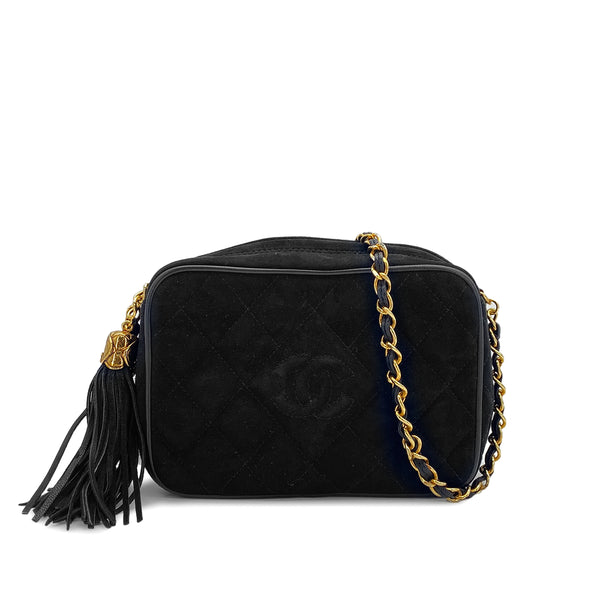 CHANEL VINTAGE COCOMARK MATELASSE CHAIN SHOULDER BAG BLACK FRINGE SUEDE 90308359 - PURPOSE
