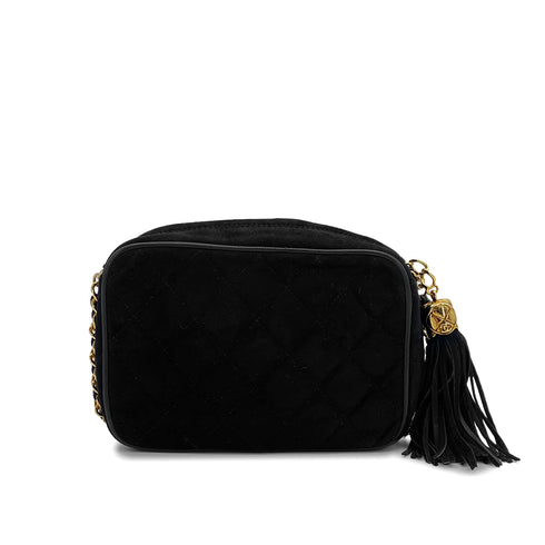 CHANEL VINTAGE COCOMARK MATELASSE CHAIN SHOULDER BAG BLACK FRINGE SUEDE 90308359 - PURPOSE