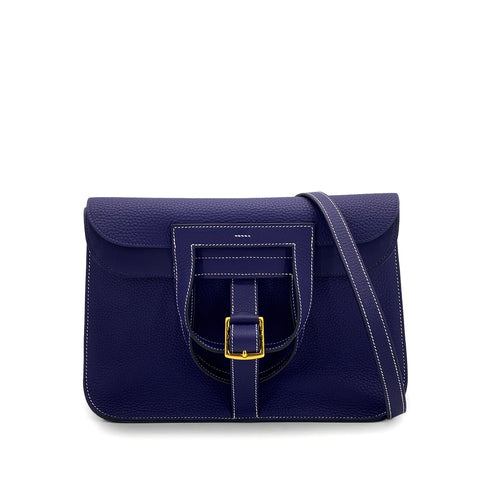 HERMES HALZAN 31 BLUE ENCRE TAURILLON CLEMENCE 5WAY HAND SHOULDER BAG C GOLD HARDWARE 90308363