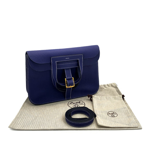 HERMES HALZAN 31 BLUE ENCRE TAURILLON CLEMENCE 5WAY HAND SHOULDER BAG C GOLD HARDWARE 90308363
