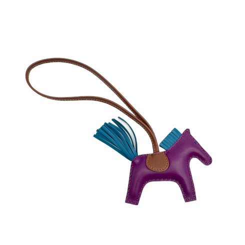 HERMES BAG CHARM RODEO PM ANEMONE BLUE IZMIR FAUVE AGNEAU MILO 90308367 - PURPOSE